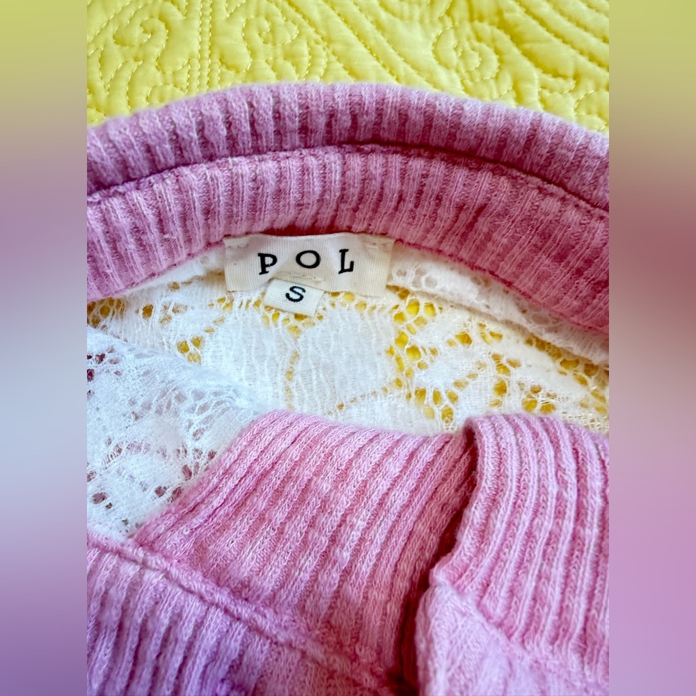 H175 New POL S pp24 Pink and Cream Patchwork detail Lace Button-Up Jacket Top - Picture 16 of 16